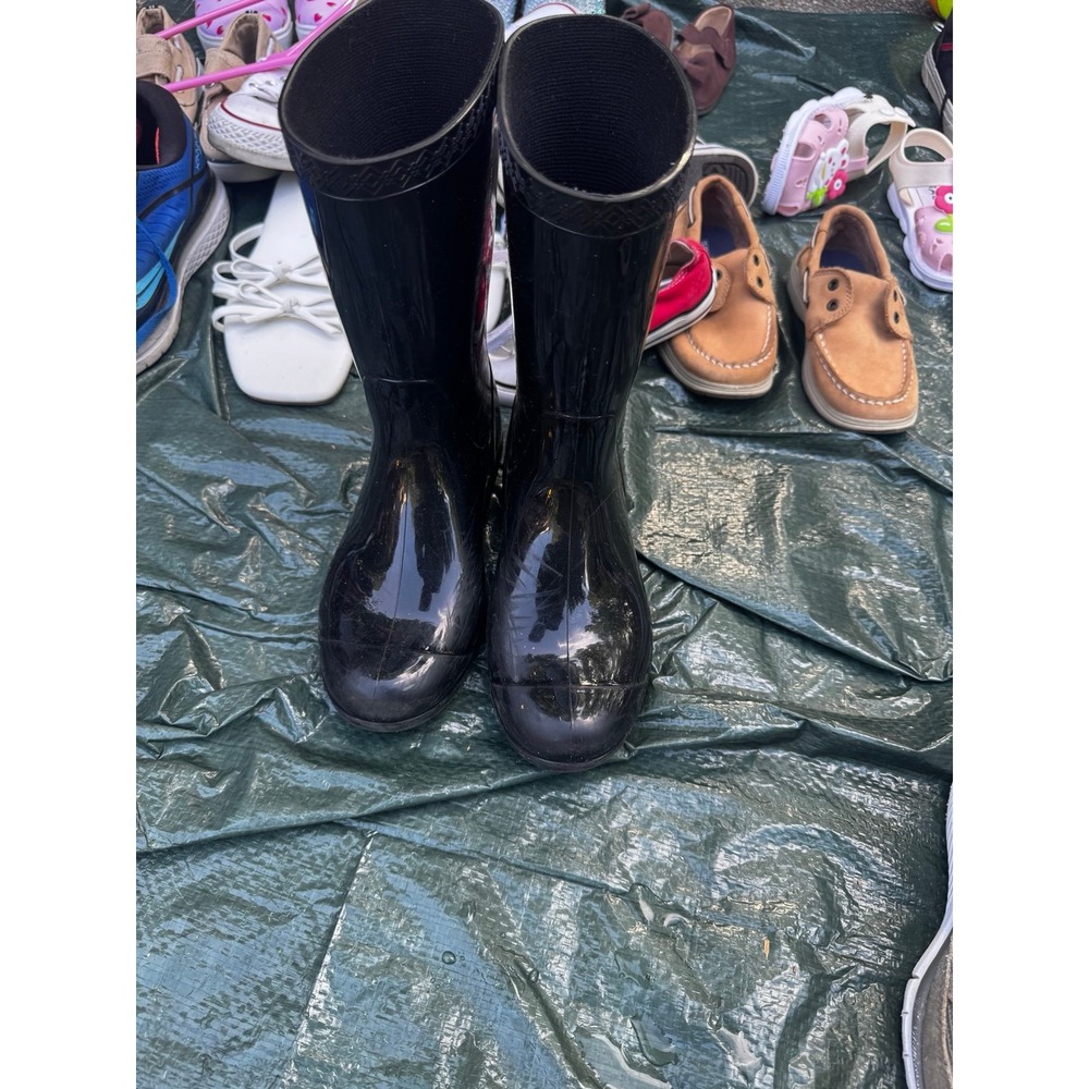 UGG Australia Kids Black Glossy Rubber Rain Boots Size 12-12.5